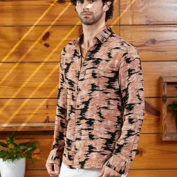 Campus Sutra Black & Peach Regular Fit Abstract Shirt image 3