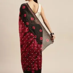 Geroo Jaipur Black & Red Hand Dyed Bandhani Silk Saree image 2