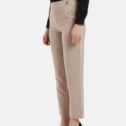 Kazo Dark Beige Tapered Fit High Rise Trousers image 3