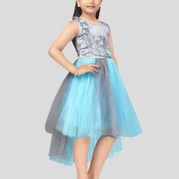Aarika Kids Firozi Blue & Grey Printed Frock Dress image 3