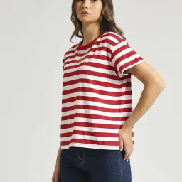 Pepe Jeans Red & White Cotton Striped T-Shirt image 3