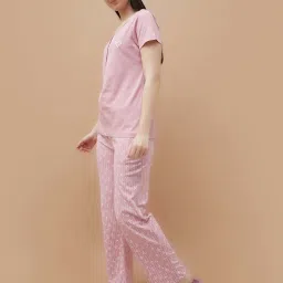 Ginger By Lifestyle Light Pink Cotton Regular Fit Printed Pyjama Set image 3