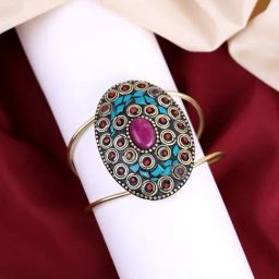 Panash Artificial Stones Gold Plated Cuff Bracelet-picture-39