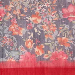 KALINI Navy Blue & Red Floral Linen Blend Saree image 4