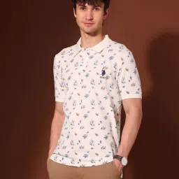 U.S. Polo Assn. Beige Cotton Slim Fit Printed Polo T-Shirt image 3