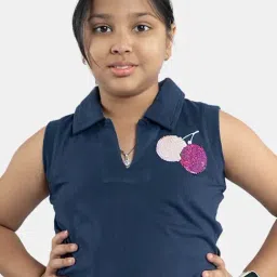 Kiddopanti Kids Navy Cotton Embroidered Polo Tee-image-74