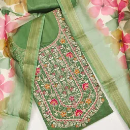 kalini Green Chanderi Sequence Embroidery Work Unstitched Dress Material image 2