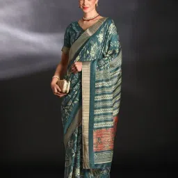 Saree Mall Blue Printed Sarees With Unstitched Blouse-picture-14