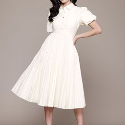Label Ritu Kumar Accordion Pleated Puff Sleeves Fit & Flare Midi Dress-picture-29