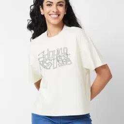 Spykar White & Black Embroidered T-Shirt-image-10