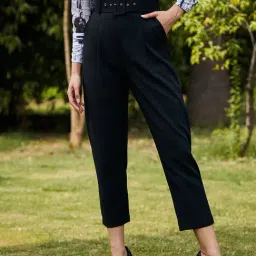 KASSUALLY Black Regular Fit Mid Rise Trousers-picture-15