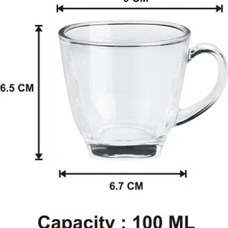 Somil Clear Glass Coffee & Tea Cup / Mug (100 Ml), Enjoy Your Drink in Style6.7 X 9 X 6.5 Cm, Pack of 12 image 2