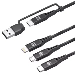 Portronics 3 in 1 Konnect J9 (Type C + 8 Pin + Micro USB) Cable 1.5 m Length with Changeable USB Head image 2