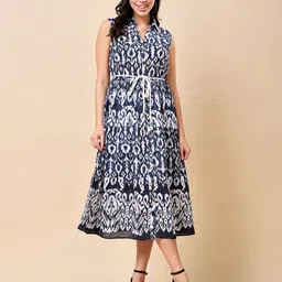 RANGRIWAZ Women Ethnic Motifs Printed Tiered Shirt Style Midi Cotton Dress-picture-28