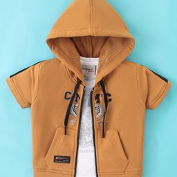 Dapper Dudes Half Sleeves Text Printed Jacket With Tee - Mustard-picture-46
