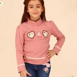 Cutecumber Full Sleeves Heart Detailed & Lace Embellished Top - Rust Pink-picture-24