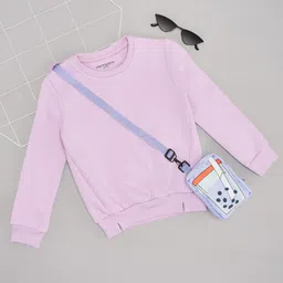 Pantaloons Junior Full Sleeves Solid Sweatshirt With Boba Drink Printed Sling Bag - Lilac-picture-35