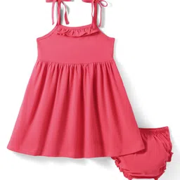 Babyhug Single Jersey Knit Sleeveless Solid Frock With Bloomer - Dark Pink-picture-26