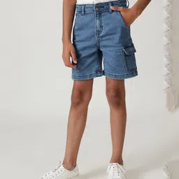 One Friday Denim Solid Shorts - Blue-image-2