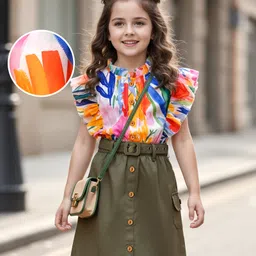 OLLINGTON ST. Woven Floral Printed Half Sleeves Top & Cotton Twill Skirt - Multicolor-picture-12