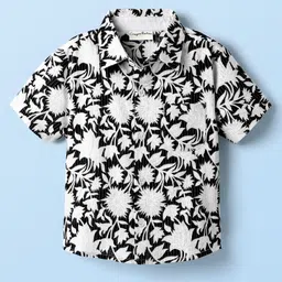 CrayonFlakes Cotton Woven Half Sleeves Floral Printed Shirt - Black-picture-12