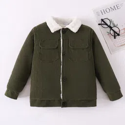 Mark & Mia Full Sleeves Solid Winter Jacket With Fur Collar - Dark Green image 1