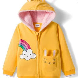 Babyhug Cotton Knit Full Sleeves Hooded Sweatjacket With Rainbow Graphics & Cat Embroidery - Yellow-picture-17