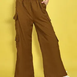 Cutiekins Woven Solid Wide Legged Cargo Pants - Camel Brown-picture-25