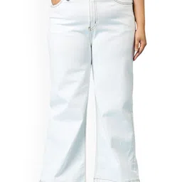 Turning Blue Women Wide Leg High-Rise Low Distress Cotton Jeans-image-72