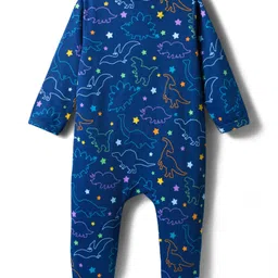 Babyhug Cotton Knit Full Sleeves Footed Sleepsuit With Dino Print - Blue image 2
