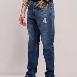 SHOWOFFFF Men Comfort Slim Fit Low-Rise Mildly Distressed Light Fade Acid Wash Jeans image 3