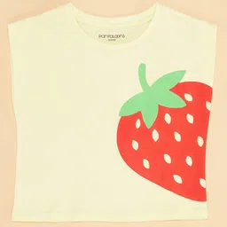 Pantaloons Junior Sleeveless Strawberry Printed Tee - Buff Yellow image 4