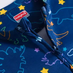 Babyhug Cotton Knit Full Sleeves Footed Sleepsuit With Dino Print - Blue image 3