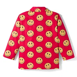 Babyhug Cotton Woven Full Sleeves Co-ords Night Suit With Smiley Print - Red image 3