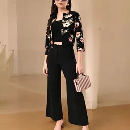 SFOTY Floral Printed Mandarin Collar Long Sleeves Crop Shrug image 2