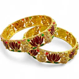 ANTIQUE JEWELLERY Gold Plated Laxmi & Lotus Design Bangle Set-picture-40