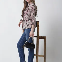 Feel Clath Floral Print Mandarin Collar Cotton Top image 2