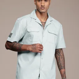 The Roadster Life Co. Relaxed Fit Textured Cuban Collar Pure Cotton Casual Shirt image 3