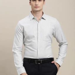 Turtle Grey Cotton Regular Fit Self Design Shirt-picture-2