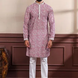 PulseIQ Men Embroidered Regular Mirror Work Kurta with Pyjamas-image-47