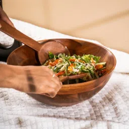 S. G. Home Brown Salad Bowl With Fork & Spoon image 3