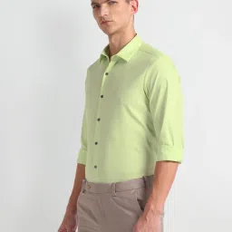 arrow new york Arrow Newyork Green Cotton Slim Fit Shirt image 3
