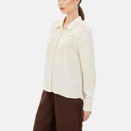 Kazo Off White Viscose Floral Print Shirt image 3