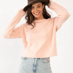 Zink London Pink Self Design Sweater-image-86