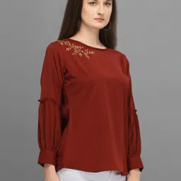 Prettify Maroon Embroidered Top image 3