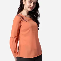 Prettify Orange Embroidered Top image 3
