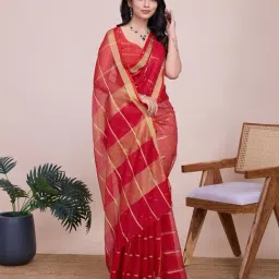 Anjaneya Sarees Red Cotton Silk Saree with Unstiched Blouse image 4