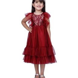 Peppermint Kids Maroon Sequence Dress-picture-2