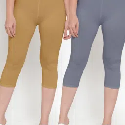 Gracit Grey & Beige Mid Rise Capris - Pack Of 2-image-80