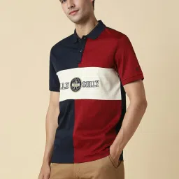 Allen Solly Navy Cotton Regular Fit Colour Block Polo T-Shirt image 3